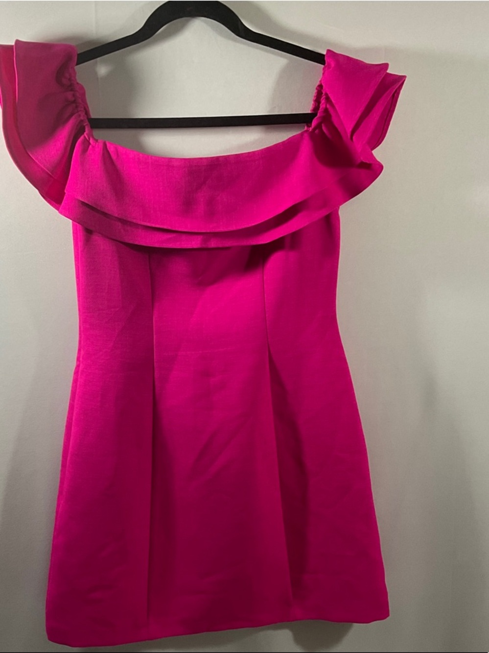 Topshop Fuchsia One-Shoulder Ruffle Mini Dress - Picture 2 of 5